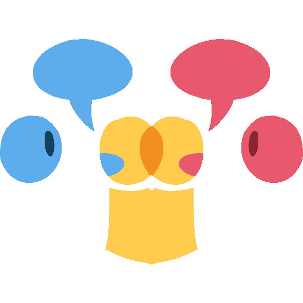 two overlapping simplified emoji-yellow figures. one is speaking a blue speech bubble to a blue face and the other is speaking a pink speech bubble to a pink face